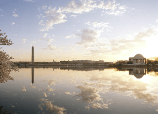 Reflection Of Memorials In Water, Jefferson Memorial, Washington Monument, Tidal Basin, Potomac River, Washington DC, USA Wall Mural