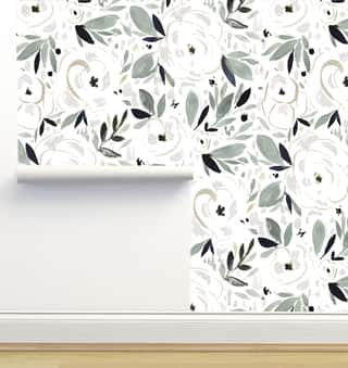 Alma Floral Sage Leaves Wallpaper by Crystal W