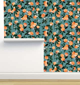 Dear Clementine Teal Oranges Wallpaper by Crystal W