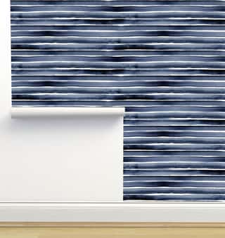 Indigo Watercolor Stripe Wallpaper by Crystal W