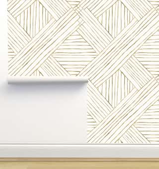 Striped Diamond Gold Cream Wallpaper by Crystal W