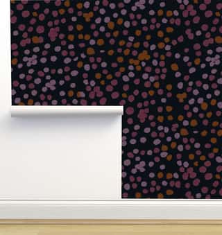 Dotty Confetti Plum and Copper on Black Wallpaper by Crystal W