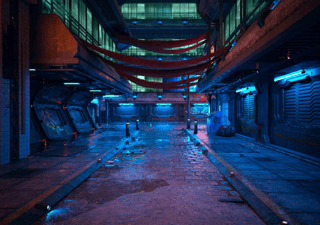 Beautiful Neon Night In A Cyberpunk City  Photorealistic 3d Illustration Of The Futuristic City  Empty Street With Blue Neon Lights  Wall Mural
