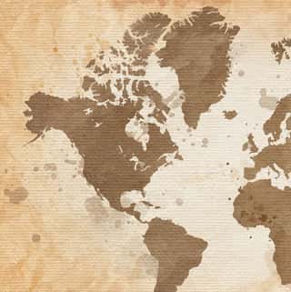 World Map on Aged Canvas Wall Mural