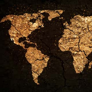 Gold World Map Wall Mural