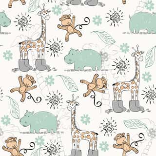 Giraffes In Boots With Monkeys Wallpaper Mural Wall Mural