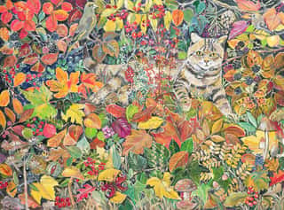 Tabby In Autumn Wall Mural