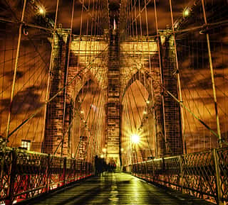 Manhattan Bridge Golden Lighting Wall Mural