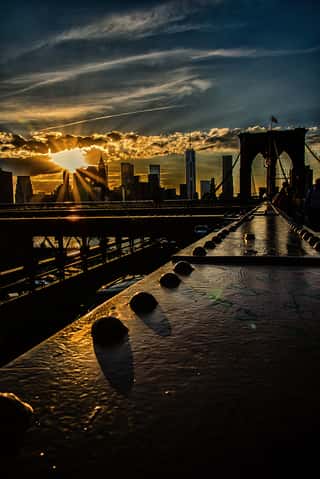 NYC Sunset on the Bridge Wall Mural