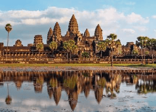 Ancient Khmer Architecture  Panorama View Of Angkor Wat Temple At Sunset  Siem Reap, Cambodia Wall Mural