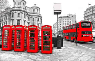 Red London Bus and Phone Booth Wall Mural
