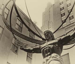 The Statue of Atlas in Black and White Wall Mural