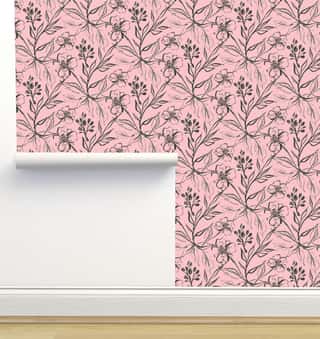 Vintage Botanist Collection Pink Wallpaper by Jenna Rainey