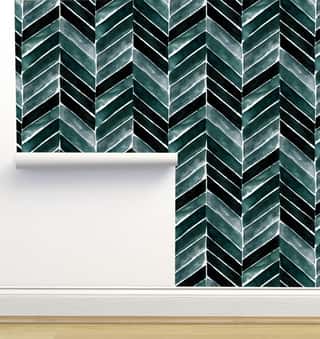 Chevron Painted Deep Blue Green Wallpaper by Crystal W