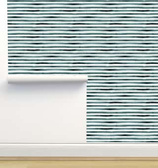 Watercolor Stripe Gold Dots Teal Wallpaper by Crystal W