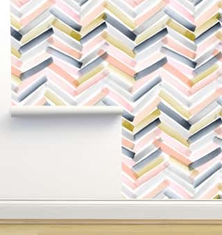 Chevron Stripes Blush Navy Wallpaper by Crystal W