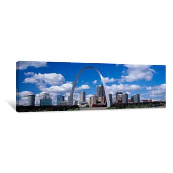 Image of Metal Arch In Front Of Buildings, Gateway Arch, St  Louis, Missouri, USA Canvas Print