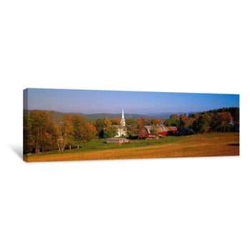 Image of Church And A Barn In A Field, Peacham, Vermont, USA Canvas Print