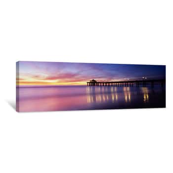 Image of Reflection Of A Pier In Water, Manhattan Beach Pier, Manhattan Beach, San Francisco, California, USA Canvas Print