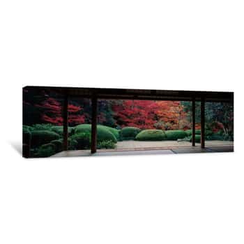 Image of Plants And Maple Trees Viewed From A Temple, Shisendo Temple, Kyoto City, Kyoto Prefecture, Japan Canvas Print