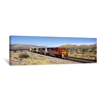 Image of Train On A Railroad Track, Santa Fe Railroad, Arizona, USA Canvas Print