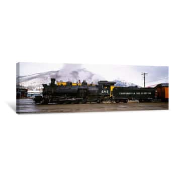 Image of Steam Train On Railroad Track, Durango And Silverton Narrow Gauge Railroad, Colorado, USA Canvas Print