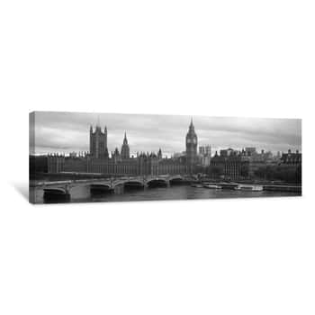 Image of Bridge Across A River, Westminster Bridge, Big Ben, Houses Of Parliament, City Of Westminster, London, England Canvas Print