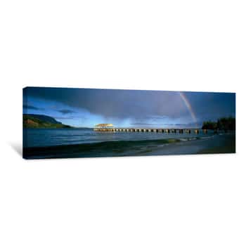 Image of Rainbow Over A Pier, Hanalei, Kauai, Hawaii, USA Canvas Print