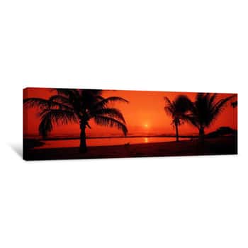 Image of Silhouette Of Palm Trees On The Beach At Dusk, Lydgate Park, Kauai, Hawaii, USA Canvas Print