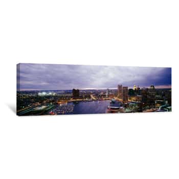 Image of Buildings Lit Up At Dusk, Baltimore, Maryland, USA Canvas Print
