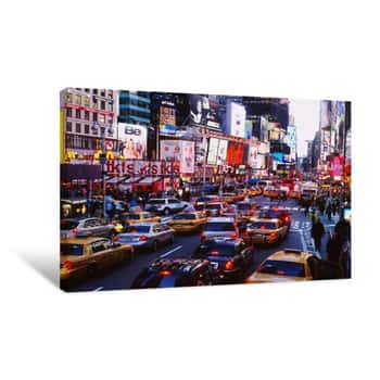 Image of Traffic On A Road In A City, Times Square, Manhattan, New York City, New York State, USA Canvas Print