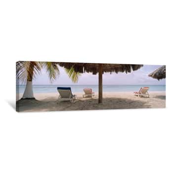 Image of Lounge Chairs On 7-Mile Beach, Negril, Jamaica Canvas Print