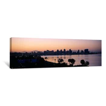 Image of Silhouette Of Buildings At The Waterfront, San Diego, San Diego Bay, San Diego County, California, USA Canvas Print