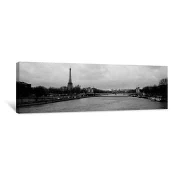 Image of River With A Tower In The Background, Seine River, Eiffel Tower, Paris, Ile-De-France, France Canvas Print