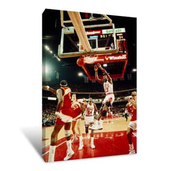 Image of Basketball Match In Progress, Michael Jordan, Chicago Bulls, United Center, Chicago, Cook County, Illinois, USA Canvas Print