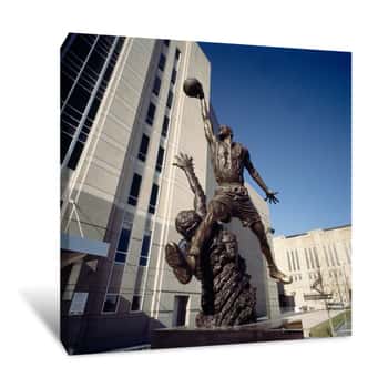 Image of Low Angle View Of A Statue In Front Of A Building, Michael Jordan Statue, United Center, Chicago, Cook County, Illinois, USA Canvas Print
