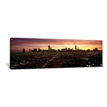 Image of CGI Composite, High Angle View Of A City At Night, Chicago, Cook County, Illinois, USA Canvas Print