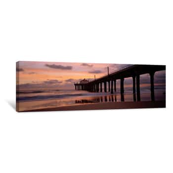 Image of Low Angle View Of A Hut On A Pier, Manhattan Beach Pier, Manhattan Beach, Los Angeles County, California, USA Canvas Print
