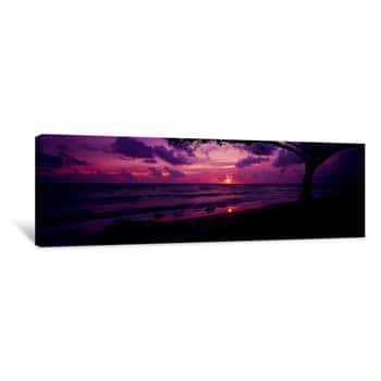 Image of Sunrise Over The Sea, Pounders Beach, Oahu, Hawaii, USA Canvas Print