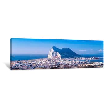 Image of City With A Cliff In The Background, Rock Of Gibraltar, Gibraltar, Spain Canvas Print