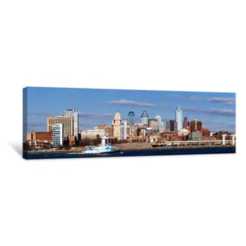 Image of Buildings At The Waterfront, Delaware River, Philadelphia, Philadelphia County, Pennsylvania, USA Canvas Print