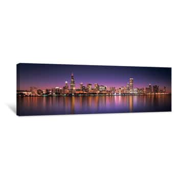 Image of Reflection Of Skyscrapers In A Lake, Lake Michigan, Digital Composite, Chicago, Cook County, Illinois, USA Canvas Print