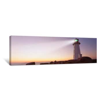 Image of Low Angle View Of A Lighthouse At Dusk, Peggy\'s Cove, Nova Scotia, Canada Canvas Print