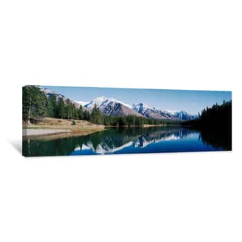 Image of Mountain Range At The Lakeside, Johnson Lake, Jasper National Park, Alberta, Canada Canvas Print