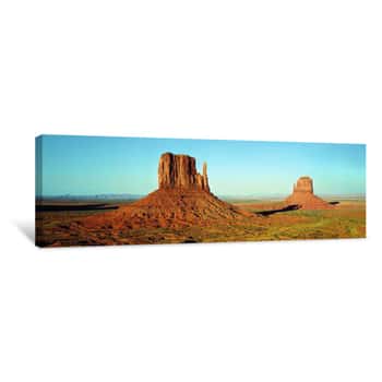 Image of Rock Formations On A Landscape, The Mittens, Monument Valley Tribal Park, Arizona, USA Canvas Print