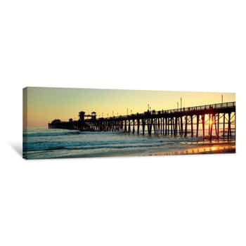 Image of Pier In The Ocean At Sunset, Oceanside, San Diego County, California, USA Canvas Print