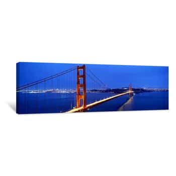 Image of Suspension Bridge Lit Up At Dusk, Golden Gate Bridge, San Francisco, California, USA Canvas Print