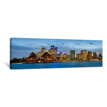 Image of Opera House And Buildings Lit Up At Dusk, Sydney Opera House, Sydney Harbor, Sydney, New South Wales, Australia Canvas Print