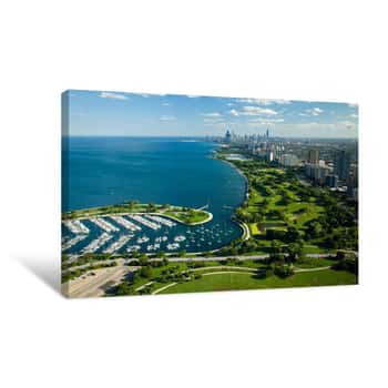 Image of Aerial View Of A City, Lake Shore Drive, Lake Michigan, Chicago, Cook County, Illinois, USA Canvas Print