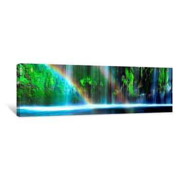 Image of Rainbow Formed In Front Of A Waterfall In A Forest, Dunsmuir, Siskiyou County, California, USA Canvas Print